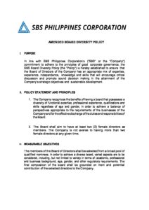 SBS Philippines Corporation | Amended Board Diversity Policy 2021