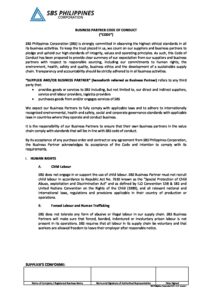SBS Philippines Corporation | Vendor's Code of Conduct October 10, 2021