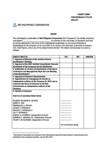 SBS Philippines Corporation | Proxy Form for Manually Filled Ballot