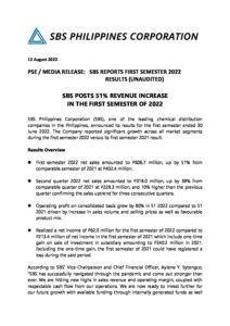 SBS Philippines Corporation | Press Release: Q2 results